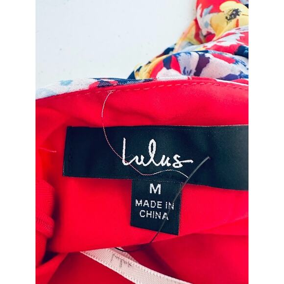 LULUS Radiant Floral Flower Chiffon Ruffles Maxi Dress Ruby Red Size Medium NEW - Picture 8 of 11